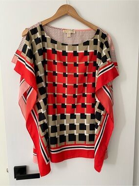 Michael Kors Red, Black & Cream Geometric Tunic